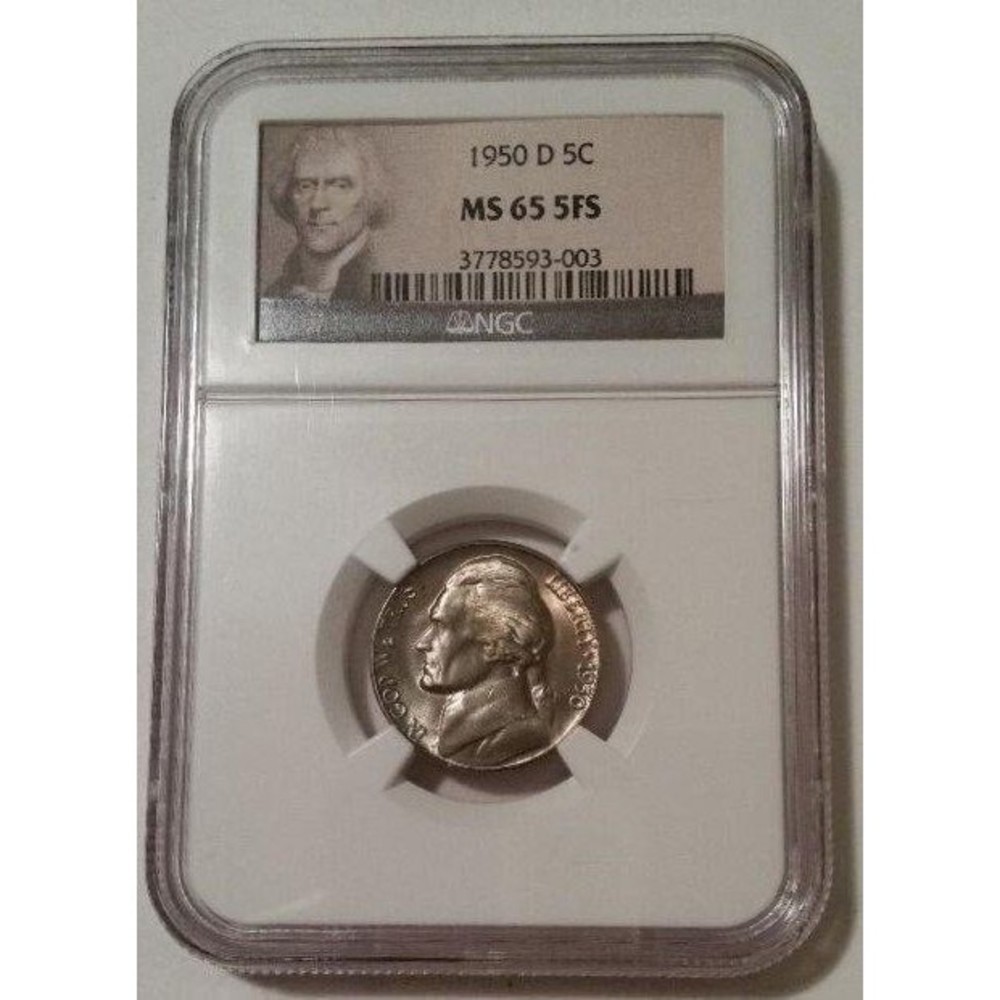 1950 D Jefferson Nickel MS65 5FS NGC Toning Portrait Label